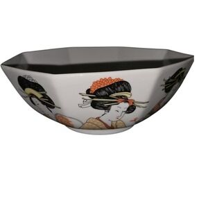 Fitz and Floyd Octagonal Bowl Asian Geisha Motif MCMLXXVI
